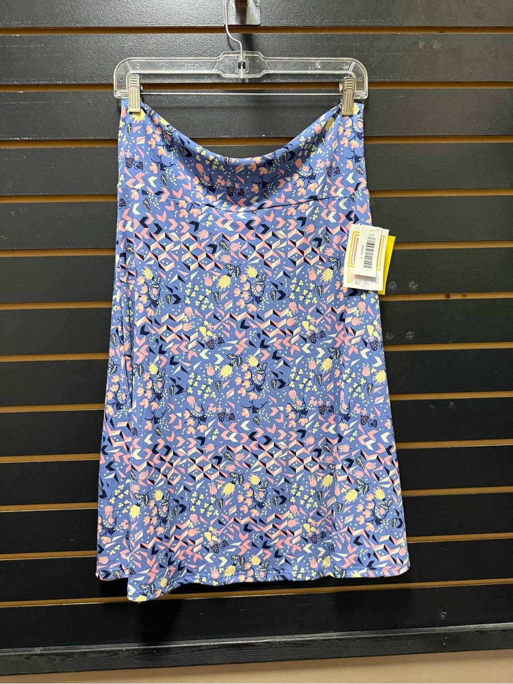 NWT LuLaRoe Azure Skirt Large Blue Pink Geometric Floral A-Line Stretch